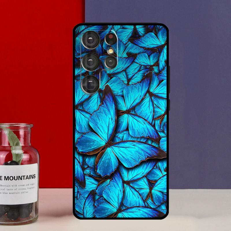 Luxury Blue Butterfly Butterflies Funda Case For Samsung Galaxy S25 Ultra S9 S10 S20 S21 FE S22 S23 Plus S24 Ultra Phone Cover