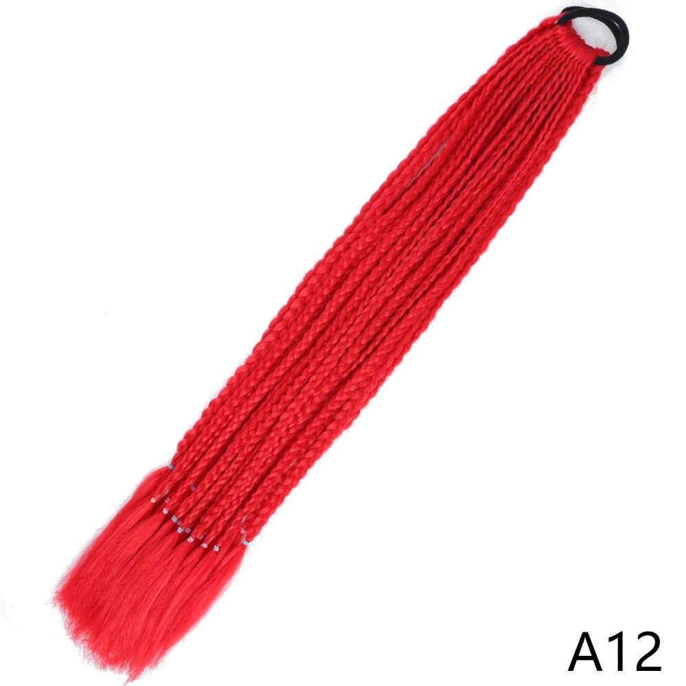XINRAN Synthetic Long Straight Braids Hair With Rubber Bands Rainbow Braided Ponytail For Women And Girls Cosplay Party Accessories