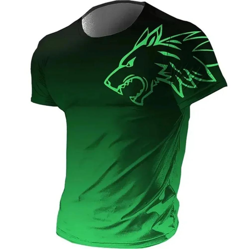 T-shirts for men fitness sportswear 2024 Summer Vintage Men s 3d Printed Quick-Drying Gradient T-shirt Animal Wolf Short Sleeve S