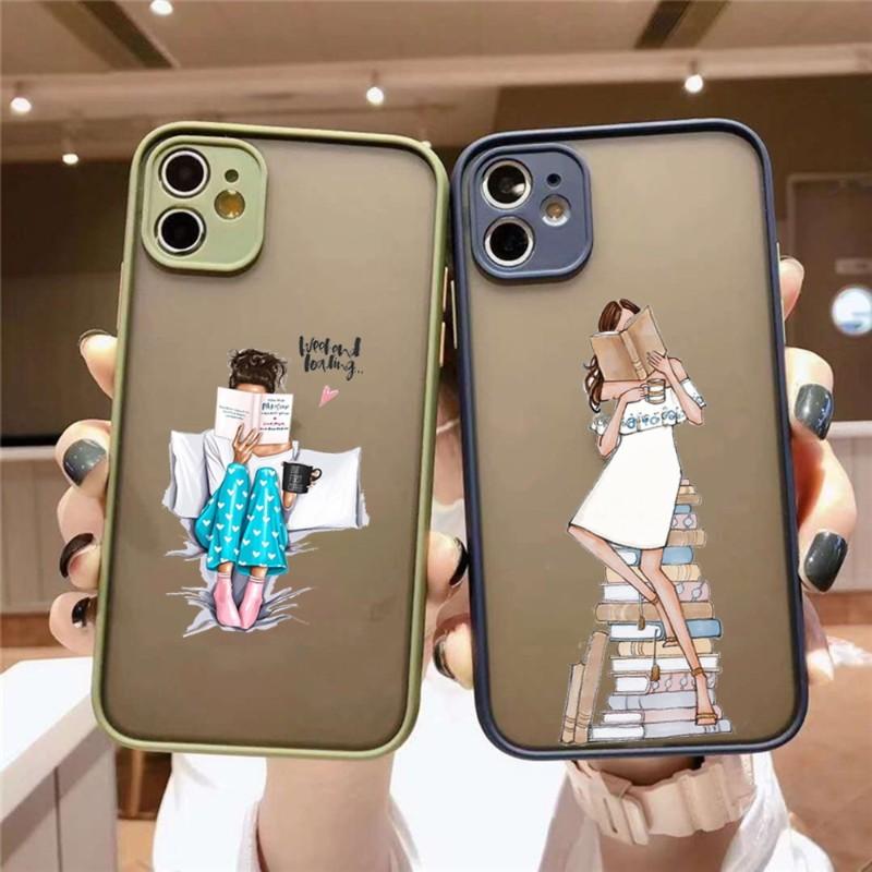 Book Girl Coffee Phone Case For IPhone 14 13 12 11 Mini Pro Max XS X Max XR 8 7 Plus SE 2022 Skin Color Phone Cover