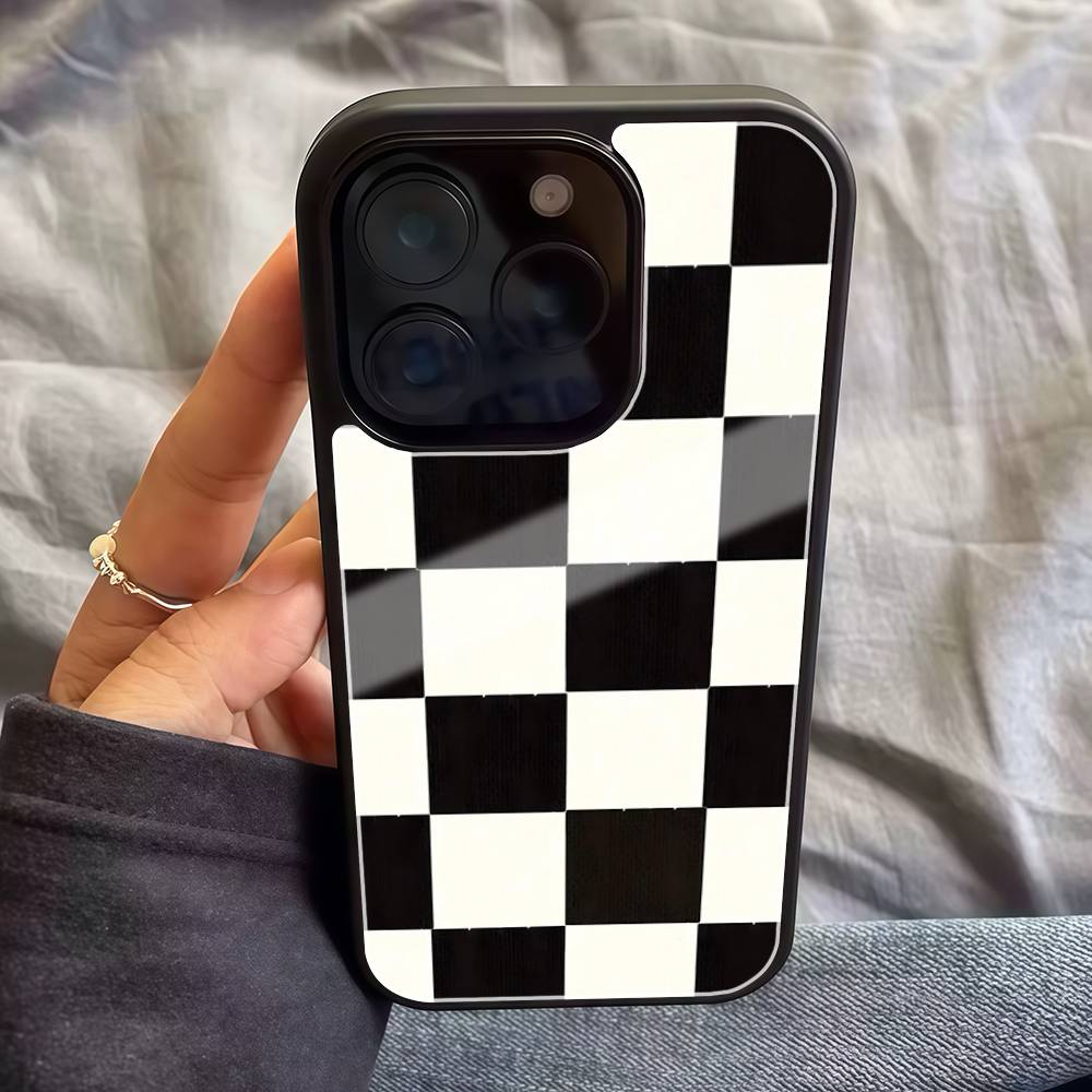 Black And White Chessboard Pattern PC+TPU Phone Case For Iphone 17 Air 16 15 14 13 12 11Pro Max Hard Plastic