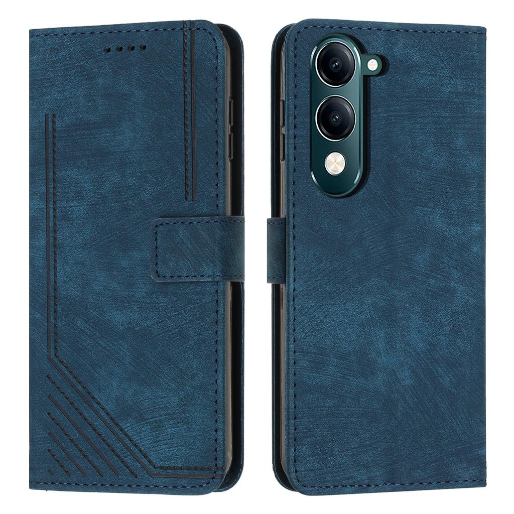 For Vivo Y29s 5G Case Imprinted Lines Leather Phone Cover with Stand