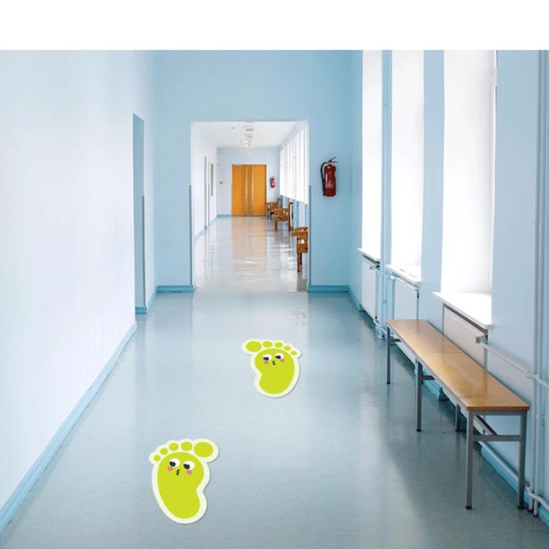 10 Pairs Cute Footprints Stickers Small Feet Kindergarten School Stairs Cartoon Waterproof Flooring Posters Be Careful with Step