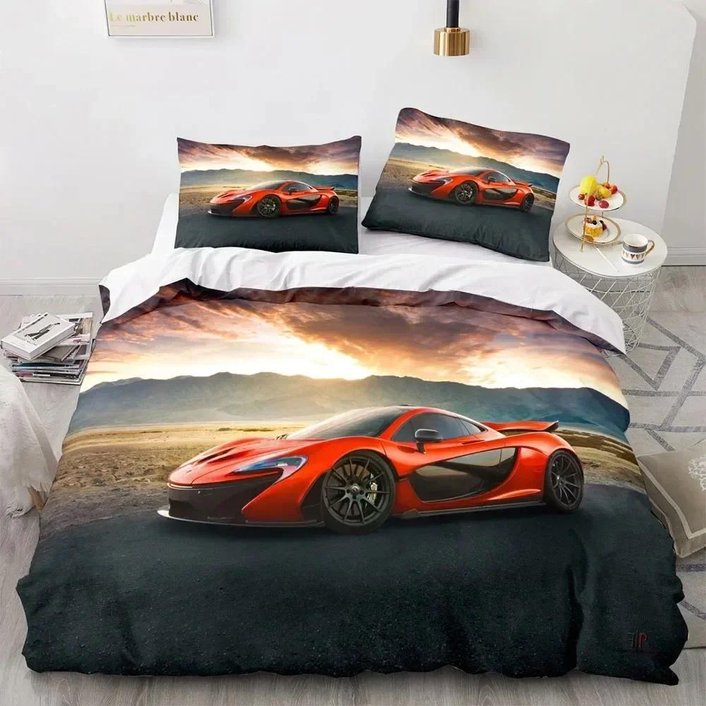 Sports Car King Queen Duvet Cover Cool Colorful Supercar Pattern Bedding Set for Men Adult Race Car 3D Polyester Quilt Cover