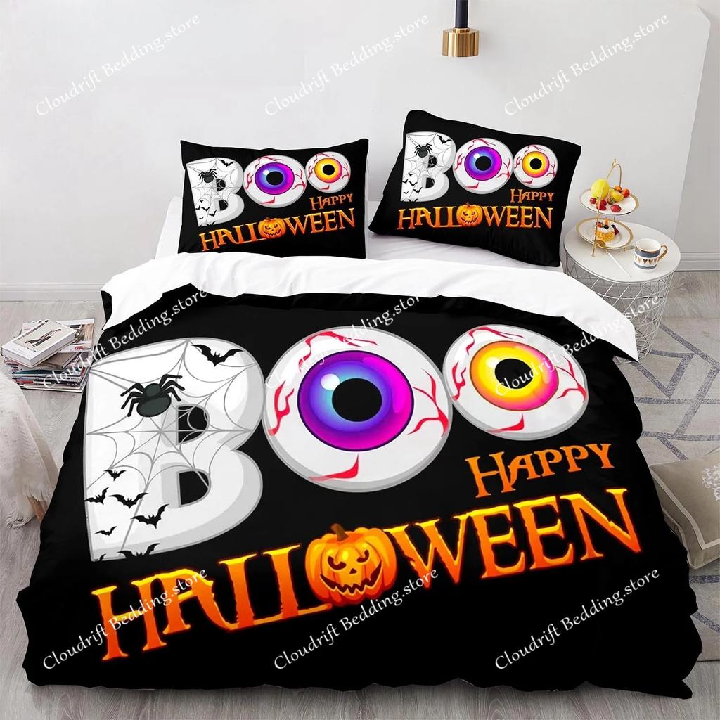 New 3D Print Halloween Boo Cartoon Bedding Set,Duvet Cover Bed Set Quilt Cover Pillowcase,King Queen Twin Size Boys Girls Adults