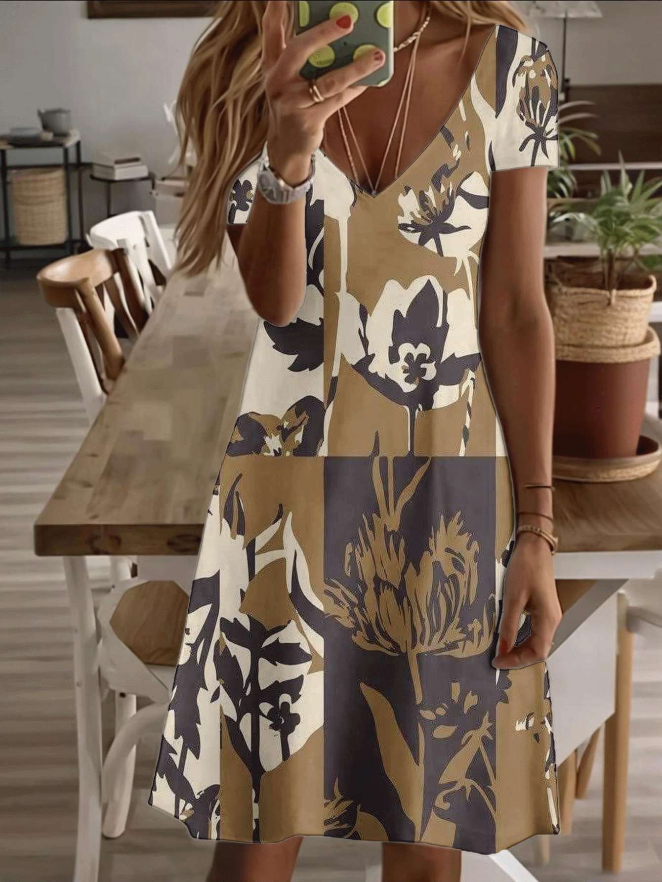 

Vneck shortsleeve midi dress floral art print design 3D premium printing durable casual fashion elegant botanical pattern summer outfit trendy women s 7XL дубильная кора