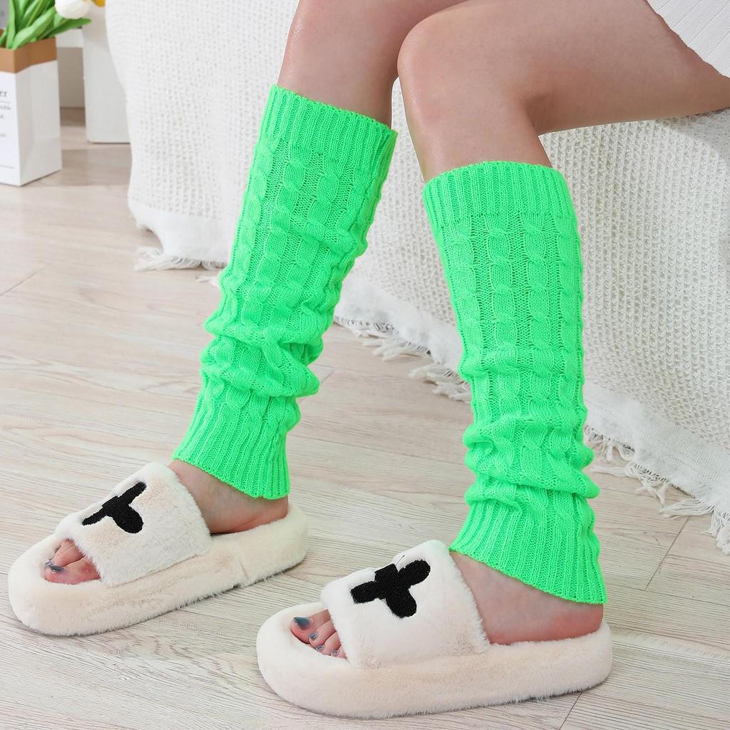 Korean Style Women's Thick Cable Knit Slouch Socks, 85g - Autumn/Winter Wool Leg Warmers & Boot Covers