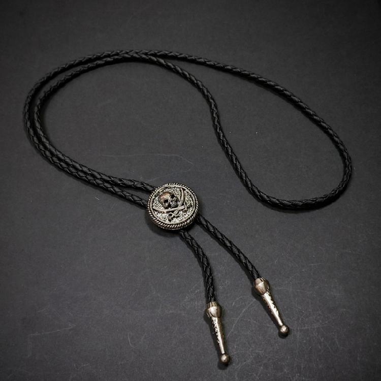 Men's Classical Leather Cord Bolo Tie with Metal Pendant Western Vintage Necktie Shirt Collar Necklace for Festivals