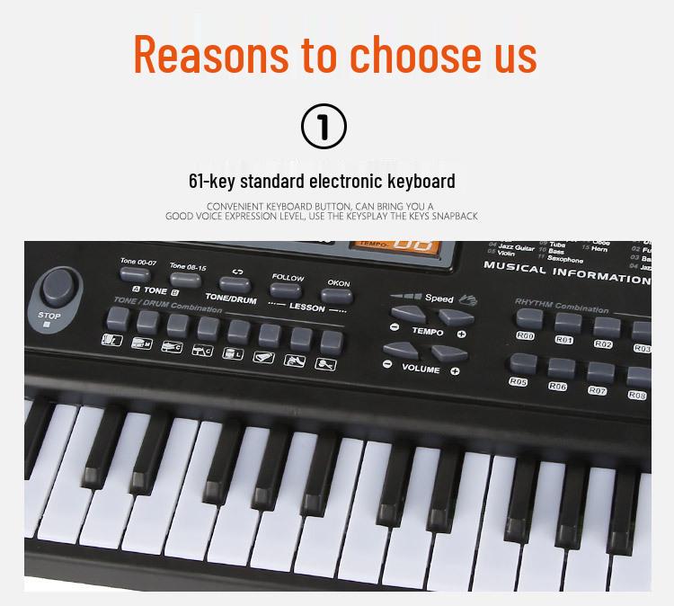 61-Key Children's Electronic Keyboard with Microphone - Educational Musical Toy Piano with Power Supply