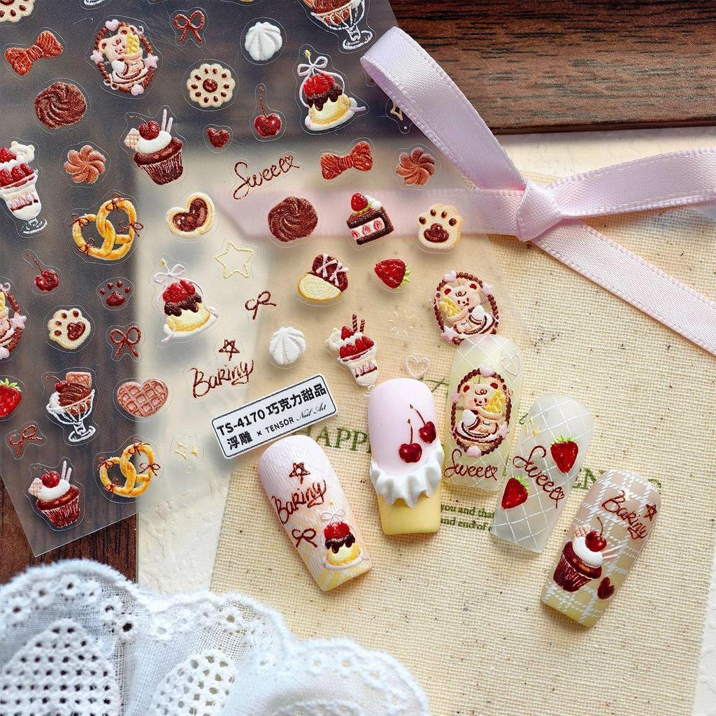 Bestseller 3D Chocolate Dessert Nail Art Stickers - Waterproof DIY Embossed Decals.