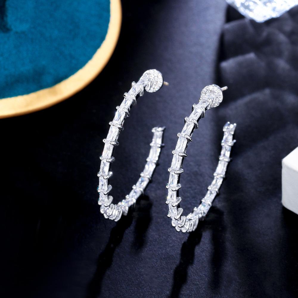 

E0234 Creative Exaggerated Bamboo Earrings High-End 3A Zircon Needle Women S Earrings Jewelry