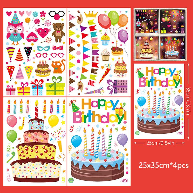 Electrostatic Window Stickers for Kids Birthday Party, Reusable Static Cling Decoration for Windows Shop Glass Cake Store Display Scene Decor