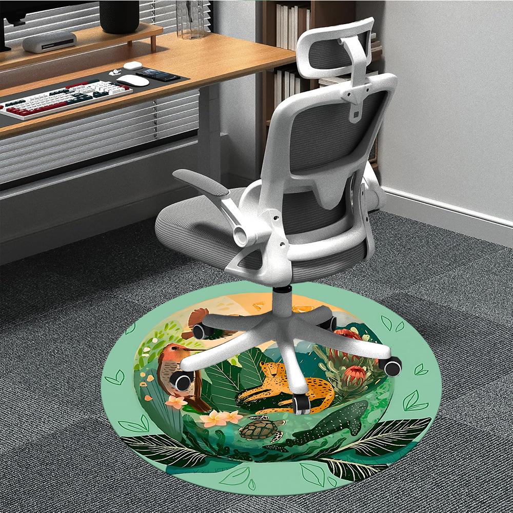 1PC Jungle Safari Office Round Area Rug, Indoor Mat Suitable ForOffice, Under Office Chairs Bedroom Living Room Home Decor, Room Deco, D035