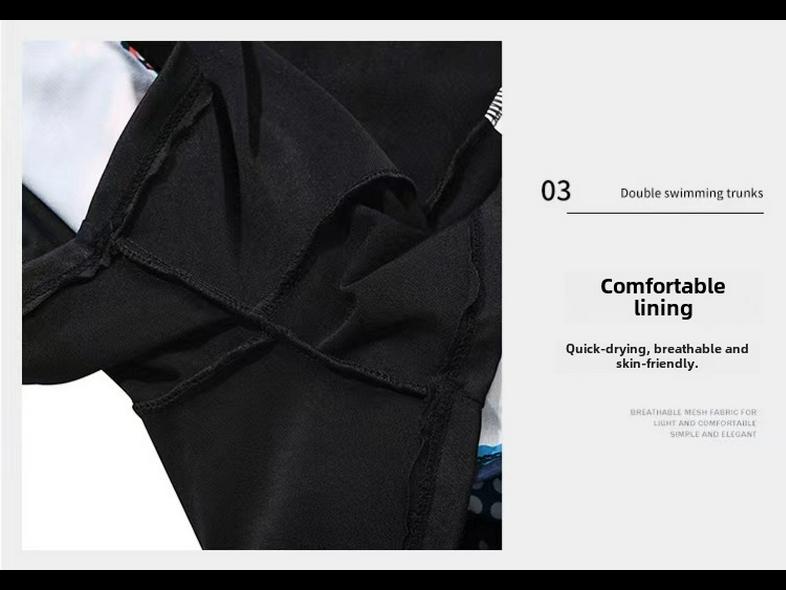 Men's Quick-Dry Double-Layer Loose-Fit Printed Swim Trunks