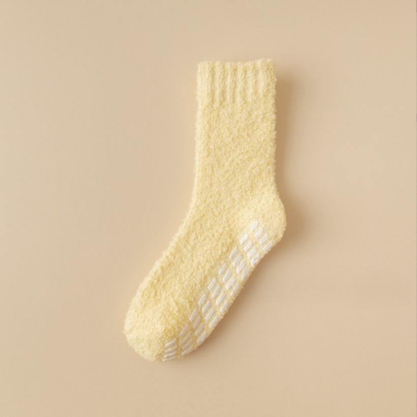 Autumn Winter Non-shedding Coral Fleece Socks Non-slip Adhesive Thickened Warm Couple's Half-fleece Floor Sleep Socks