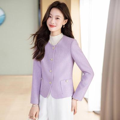 Women's Light Purple Small Suit Jacket - Spring/Autumn, Long-Sleeve, Fashionable, Casual, Little Fragrance Style