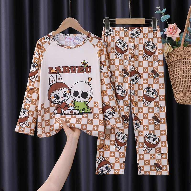2Pcs Children Pajamas Boys Long-Sleeved Kawaii Anime  Cartoon Girls Loose Sleepwear Clothes Sets