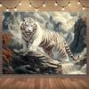 Modern White Tiger Tapestry Minimalist Animal Print Polyester Fabric for Cozy Living Room Bedroom Decor