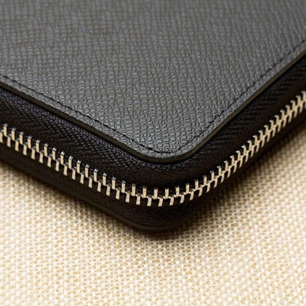 Cross Pattern Men Wallet Leather Long Wallet Purse with Zipper Closure