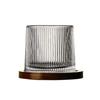 Retro Rotierendes Whiskyglas mit Bambusuntersetzer Kreisel Stressabbau Weingläser Homebar Trinkutensilien
