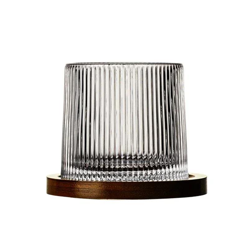 Retro Rotierendes Whiskyglas mit Bambusuntersetzer Kreisel Stressabbau Weingläser Homebar Trinkutensilien