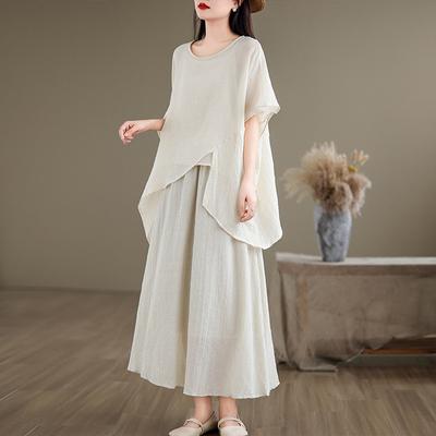 Chinese Sets Irregular Loose Simple Summer Women Loose Solid Color Sets