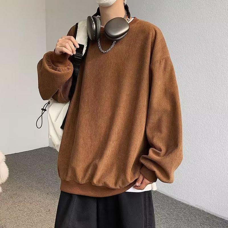 Crew Neck Sweater Men's Spring and Autumn 2026 New Trendy Brand Japanese Solid Color Versatile Top Casual Lazy Loose and Comfortable
