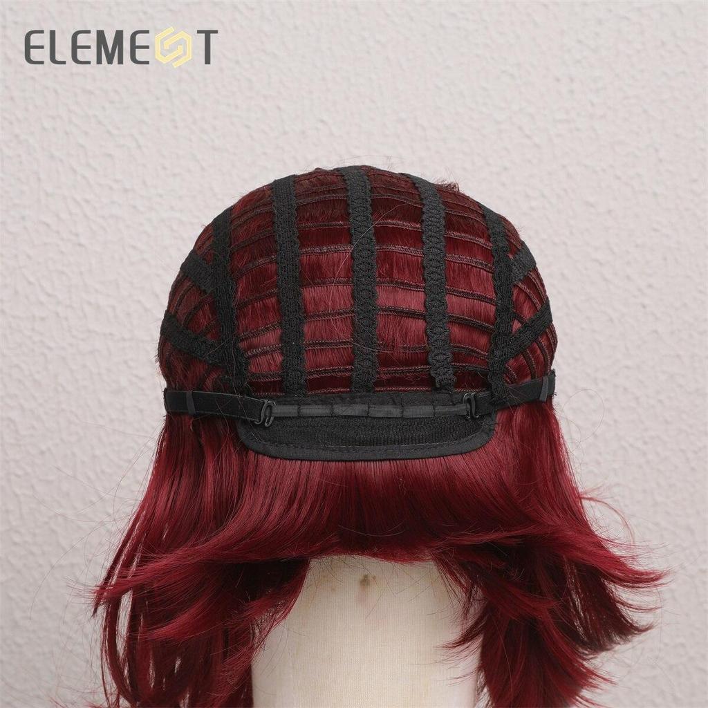 Paruka Bob Lucu Rambut Warna Merah Anggur Lurus Pendek Sintetis Elemen untuk Pesta Paruka Wanita Putih/Hitam atau Pakaian Sehari-hari