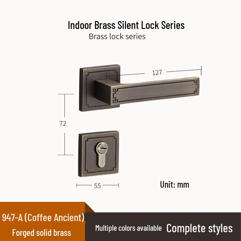 Brass Indoor Magnetic Silent Door Handle for Bedroom & Bathroom