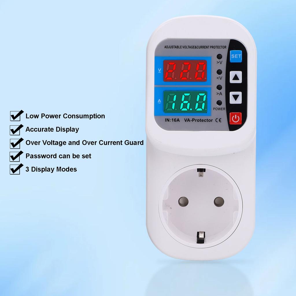 Surge Protector Outlet 16A Adjustable Digital Display Automatic Voltage Current Guard Socket for Home Voltage Regulator