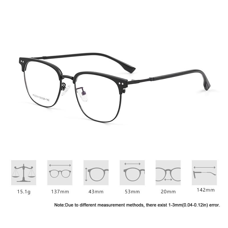 

Classic Business Eyebrow Frame Retro Alloy Science and Engineering Scholar Half-frame Glasses White Collar Ultra-light Eyewear No Lens матовий чорний колір