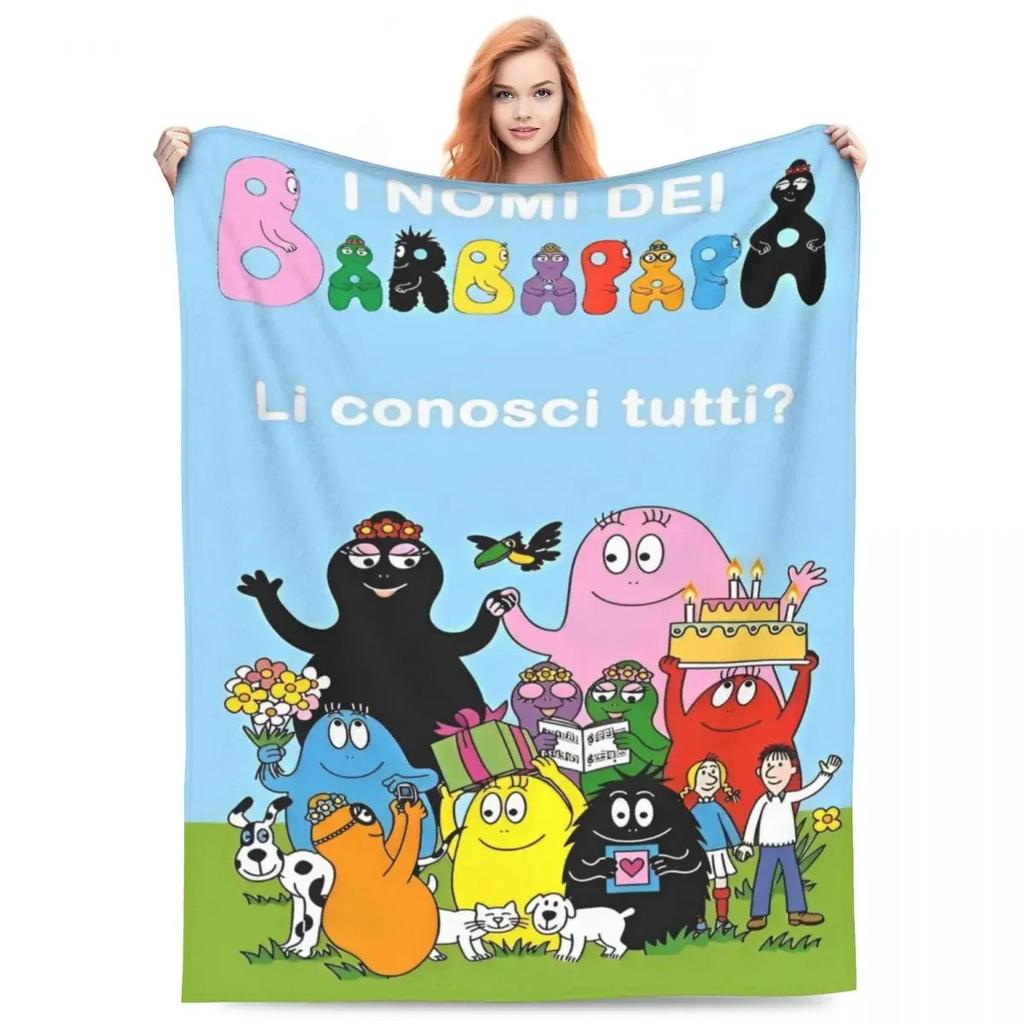 Coperta in Pile Corallo Barbapapa Morbida e Carina con Disegni Animati per Divano, Viaggio, Biancheria da Letto Leggera