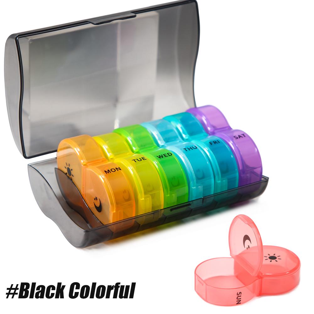 Portable Weekly 7 Days Pill Box Colorful Stackable 2 Times A Day Medicine Organizer Plastic Storage Box