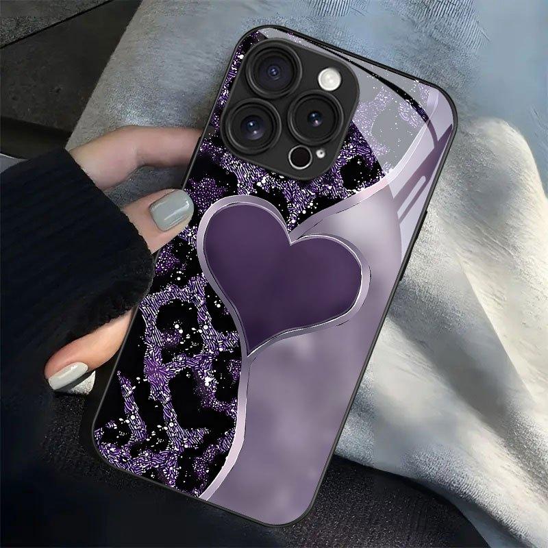 Purple Heart-Pattern Phone Case with Lens Protection Suitable for iPhone 16 15 14 Plus 13 12 12 Pro 11 11 Pro 11 Pro Max