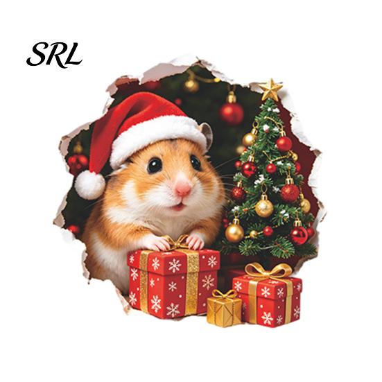Seasonal Nursery Wall Decorations Mouse Hole Sticker, Christmas Decal, Self Adhesive Holiday Home Atmosphere Cute Mice Sticker for Living Room Bedroom