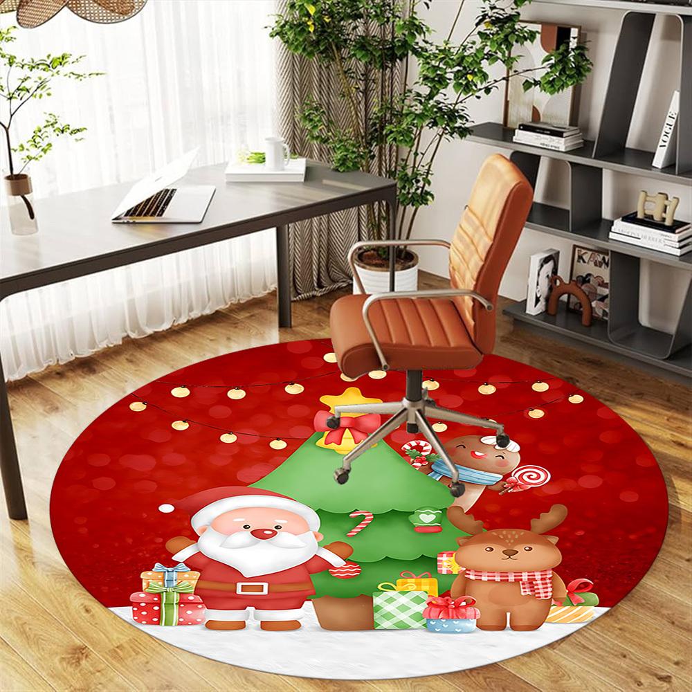 1pc Christmas tree Santa Claus Round Chair mat Area Rug - Non-Slip, Floor Mat for Office, Bedroom, and Indoor Decor c1125224