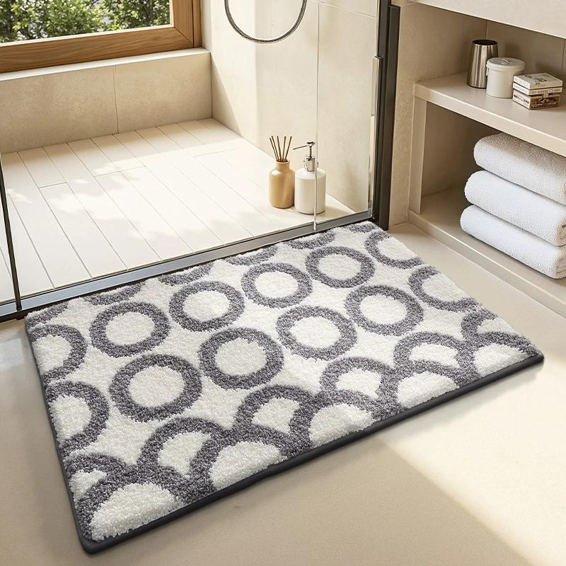 Geometrische Tufting Badkamermat Zacht Getuft Slaapkamer Tapijt Nachtkastje Kleed Vloer Antislip Opruimmat Esthetische Woondecoratie 40x60cm