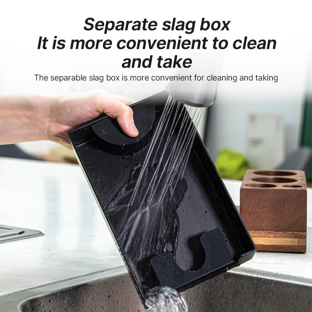 2-IN-1 Espresso-Stopfstation und abnehmbarer Abklopfbehälter 51-54/58 mm Kaffeestation Naturholz