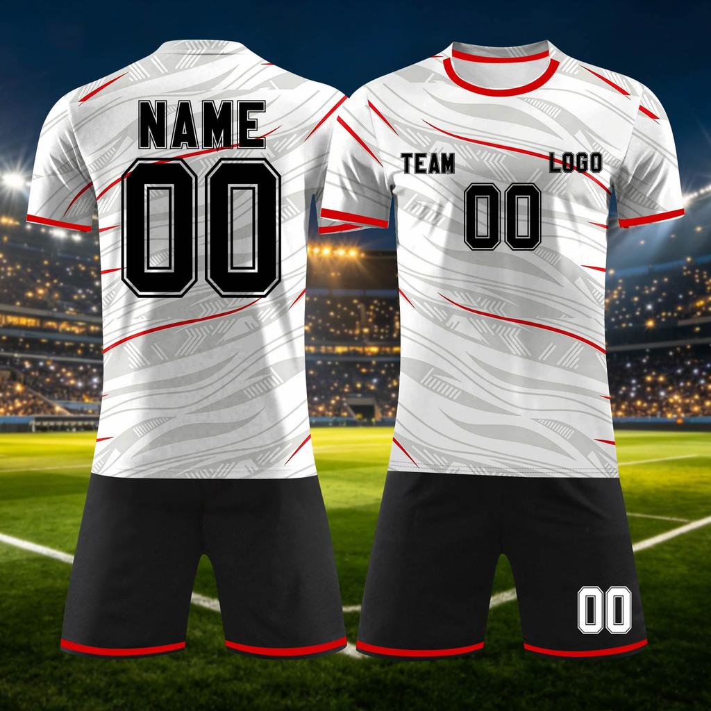 Customizable DIY Sports Jersey Set with Personalized and Number for Team Training or Short Sleeve Top and Shorts Suitable for Adults and Youth