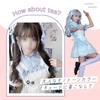 QOOLY Cosplay Maid Dress, Lolita Costume, Short Sleeves, Uniform, Light Blue, Size L
