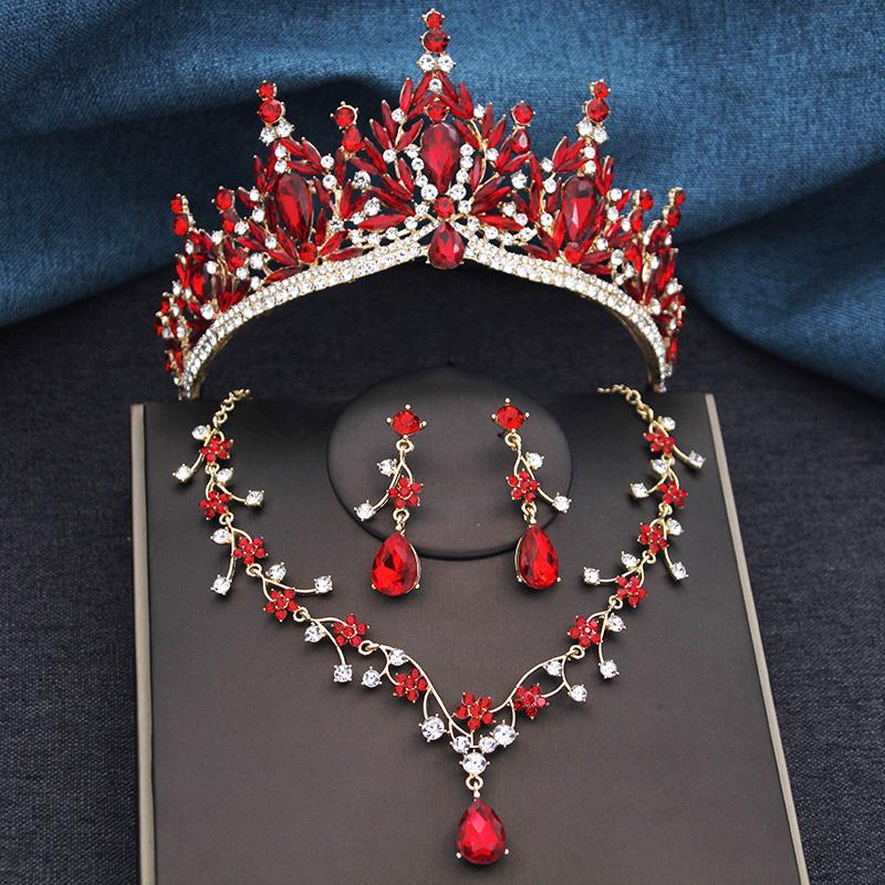 3Pcs Princess Crown Bridal Jewelry Sets for Women Tiaras and Flower Choker Necklace Earrings Wedding Dress Bride Jewelry Set
