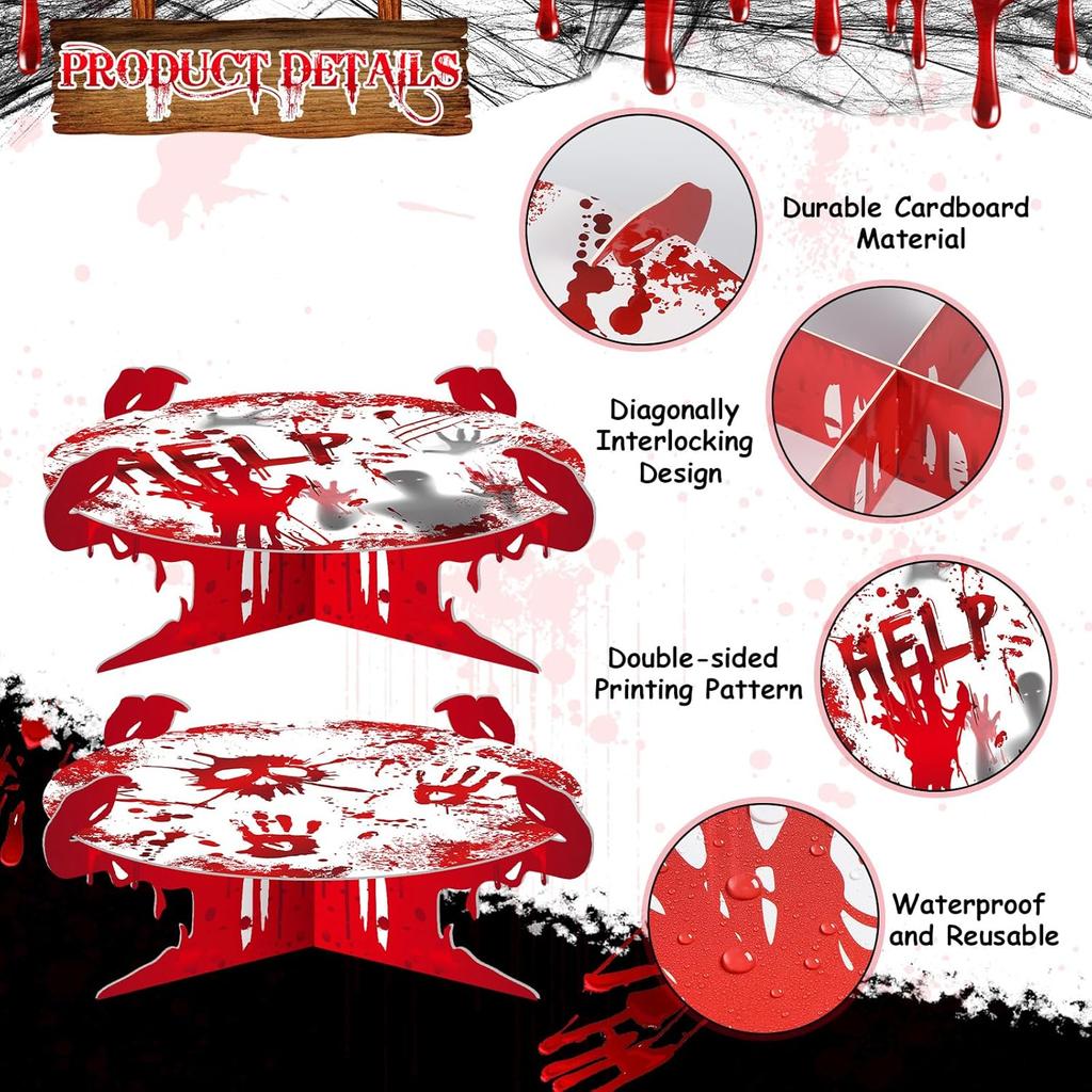 Zopeal 2 PCS Halloween Bloody Cupcake Stand Party Decorations Bloody Handprint Cupcake Holder Halloween Bloody Help Cake Holder Bloody Theme Dessert