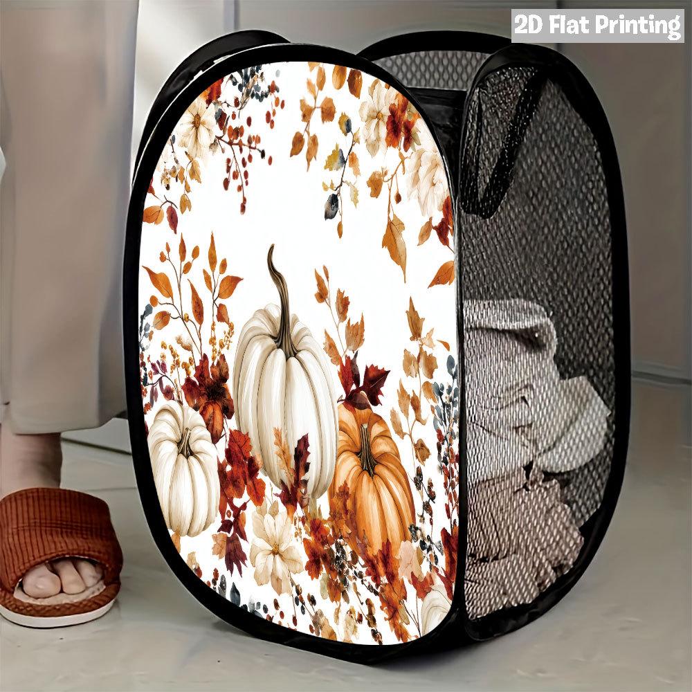 1Pcs Autumn Sunflower Pumpkin Series 6 Pop-Up Laundry Hamper Expandable Mesh Hamper Basket for Room Bedroom Bathroom Organization Contemporary Storage