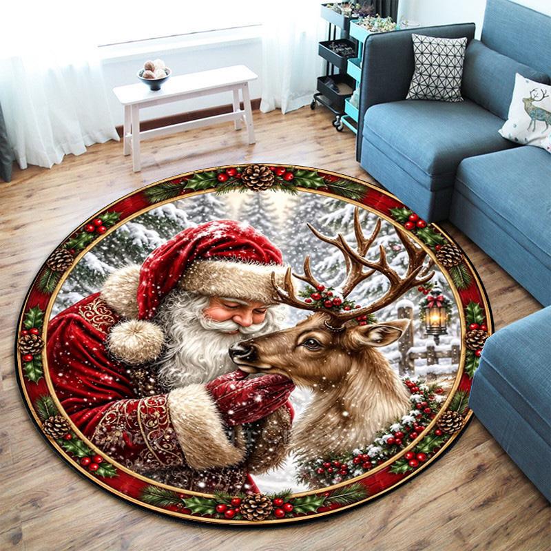 Cute Christmas Day Gift Bell Santa Claus Snowman Christmas Tree round rug Home Soft Decorative Anti slip Chair Mat Carpet Outdoor Floor Mat Carpet 16