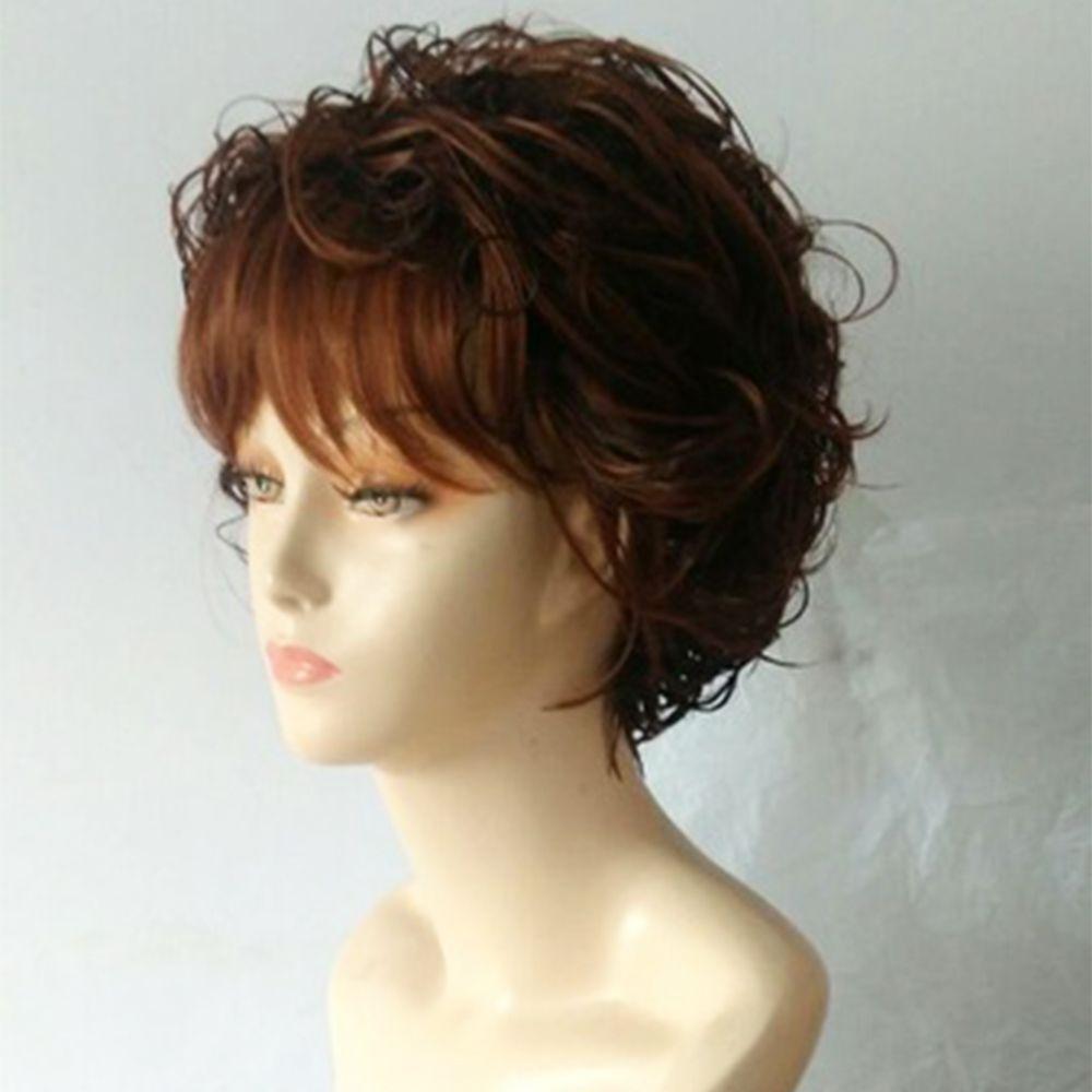 Natural Female Resistant Heat Synthetic Fiber Hair Wavy Wigs Short Curly Wigs With Bangs Full Wigs