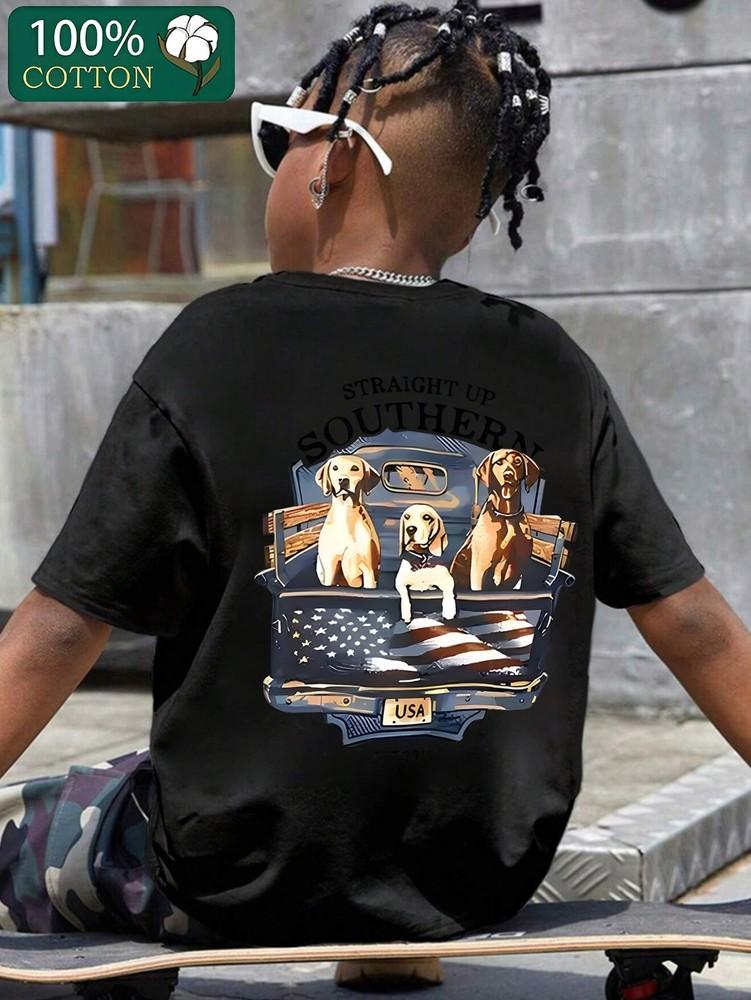 Double-Sided Print T-Shirt for Boys - Straight Up Southern Graphic Tee with Ame Unisex T-Shirt S