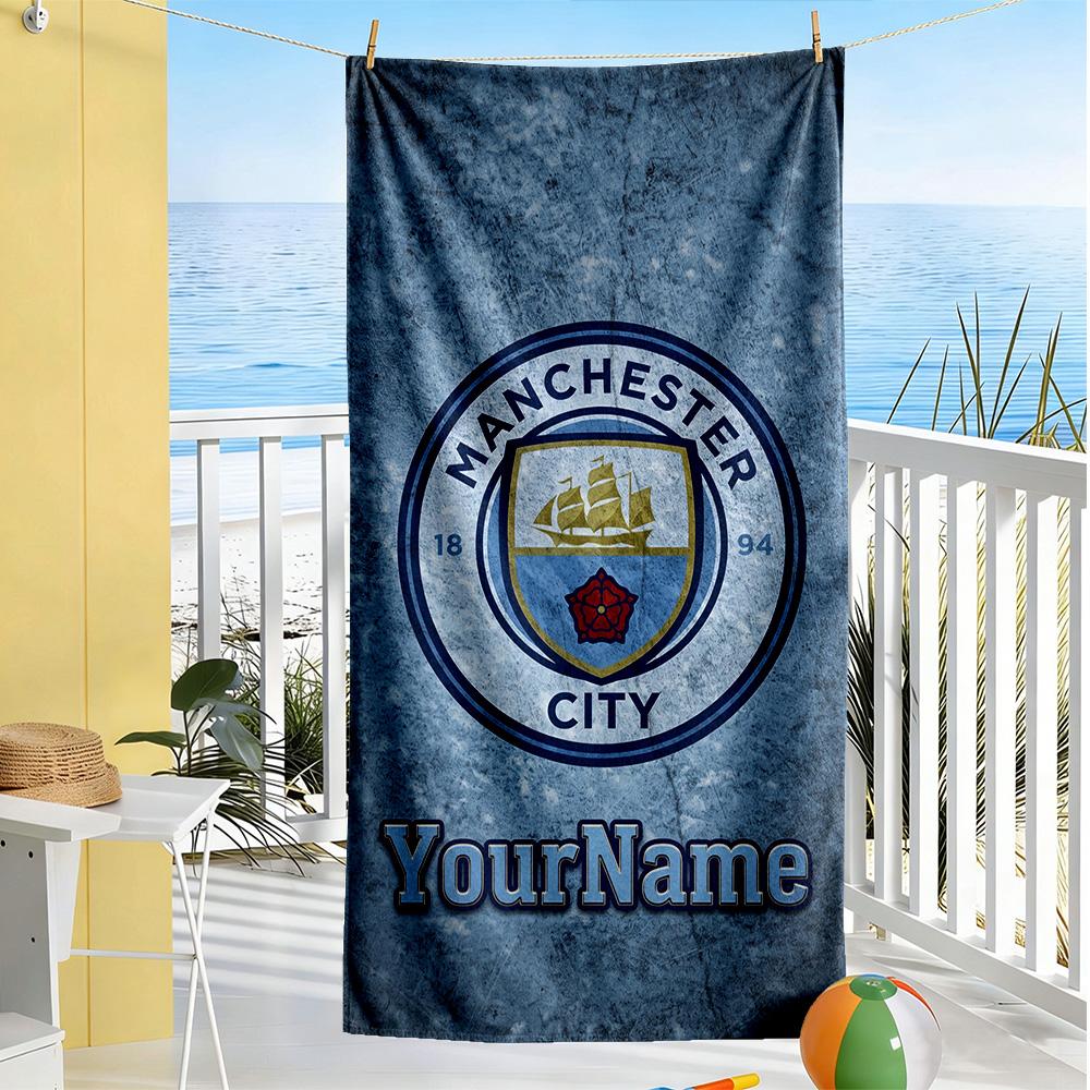 Manchester City Customize Text Beach Towel Soft Durable Quick-Dry Suitable for Swimming Gym Camping Yoga Vacation