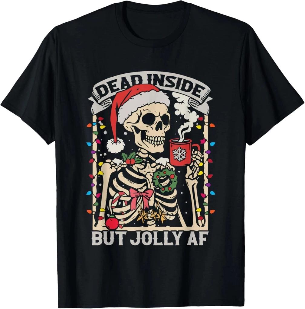 Retro Dead Inside But Jolly AF Skeleton Christmas Funny Xmas T-Shirt