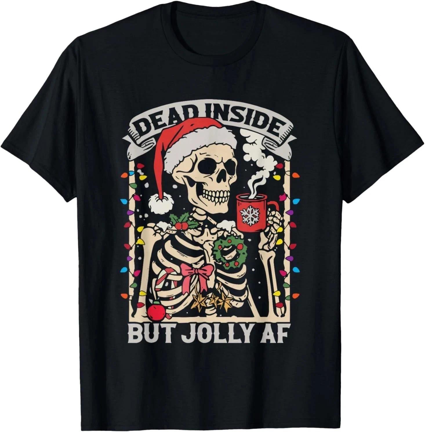 Retro Dead Inside But Jolly AF Skeleton Christmas Funny Xmas T-Shirt S
