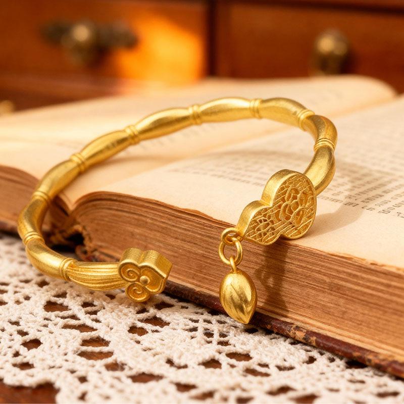 Древний вьетнамский браслет-корень лотоса из песочного золота: Ретро Открытое Фу Лу Ручное Украшение